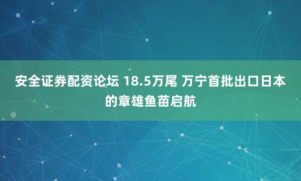 安全证券配资论坛 18.5万尾 万宁首批出口日本的章雄鱼苗启航